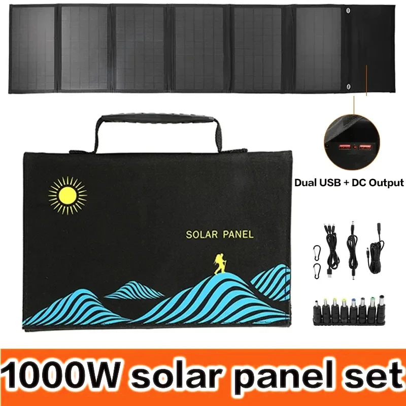 Portable solar panel solar charger panels solar battery charger solar panels solar charger 100W Solar Panel Folding Bag USB+DC Output Solar Charger Portable Foldable Charging Device Outdoor Portable Power Supply