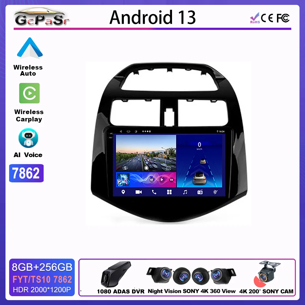 

Автомобильный радиоприемник Android для CHEVROLET SPARK M300 2009-2016, мультимедийный видеоплеер 5G DVD Wifi ЦП HDR QLED экран, видеорегистратор с дисплеем