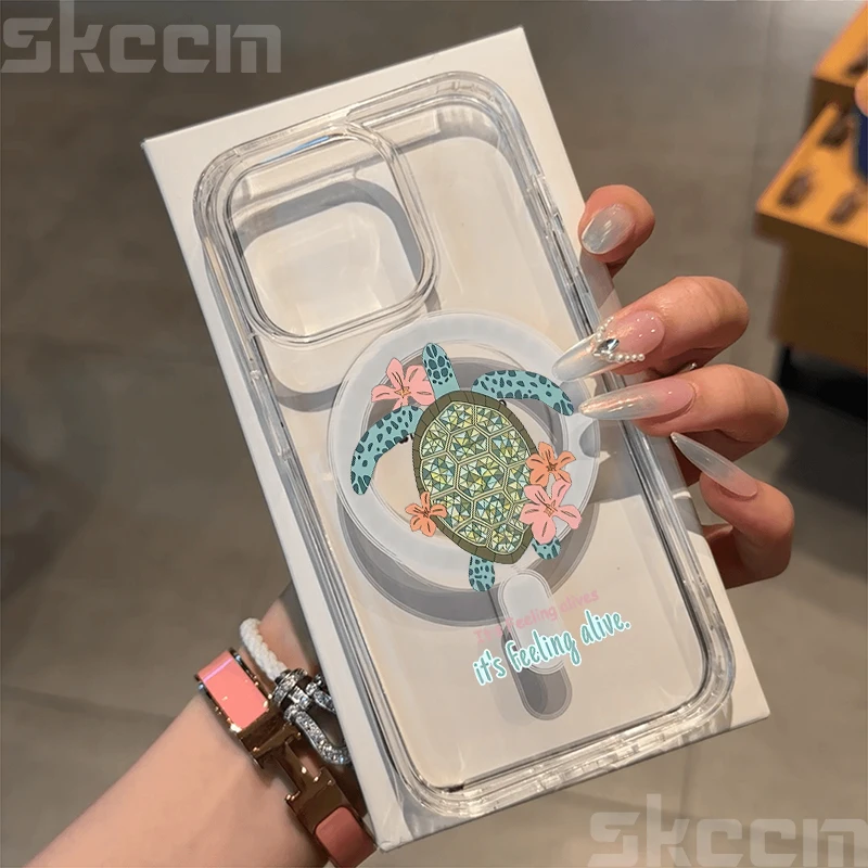 Ocean Life Theme Clear Phone Case with Magnetic Wireless Charging Cover