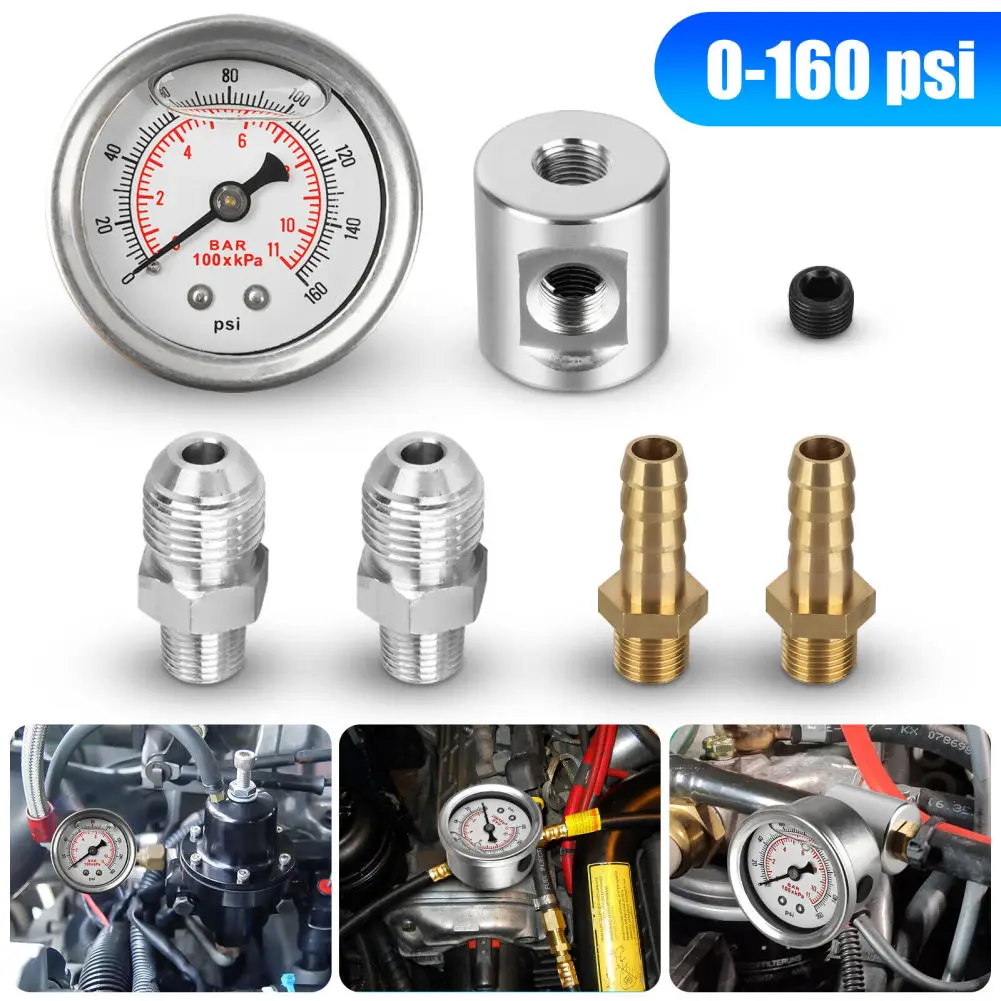 0-160 Psi Universal Fuel Pressure Regulator Gauge With 1/8 NPT 3-way Adapter Kit Compatible For 1989-2000 Eagle Talon