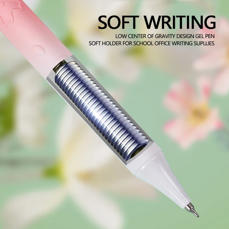 4 Pcs/Box Flower Relief Design Gel Pen 0.5mm Black Quick-Dry Ink Smooth Writing Pen for School Students & Office Stationery