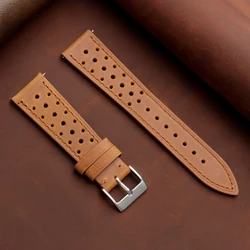 Classic Vintage Leather Wristband with Quick Release - Breathable Design, Multiple Sizes Available - 22mm (Lightbrown)