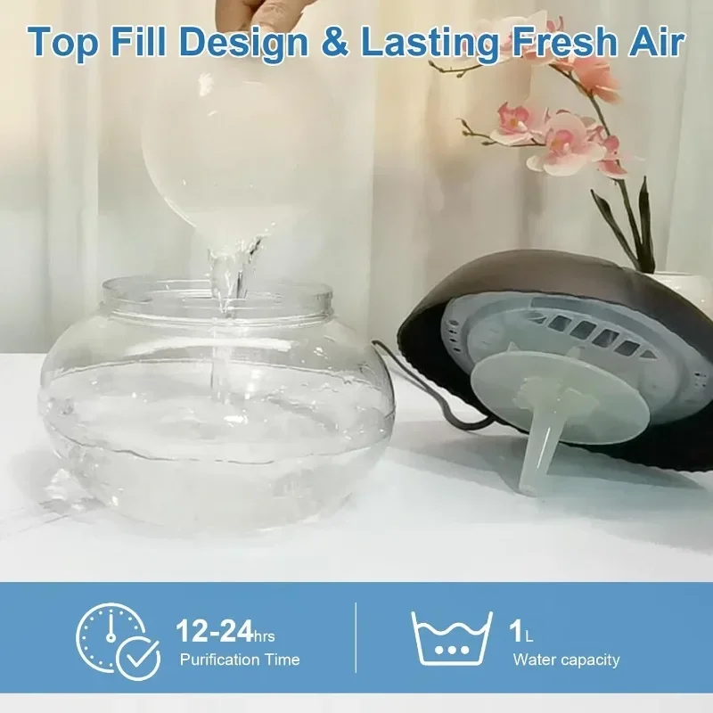 Water-Based Purifier Air Washer, Air Revitalizer & Freshener, Air Fresher with 7 LED Color Changing Light for Rooms (Black) 4