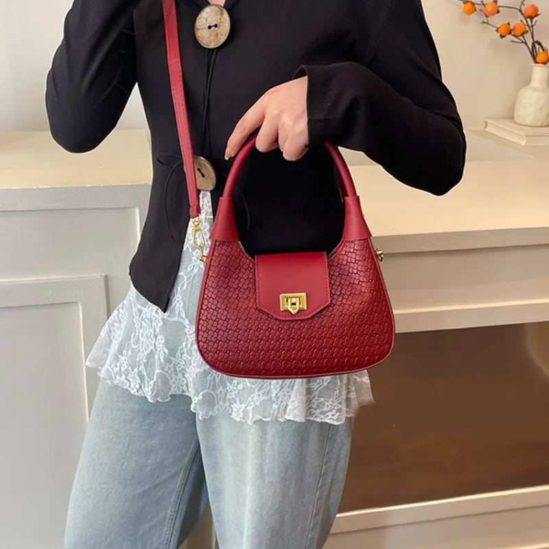 Simple Casual Fashionable Crossbody Tote Bag Vintage Half Moon Design Solid Color For Women Underarm Hobo Bag