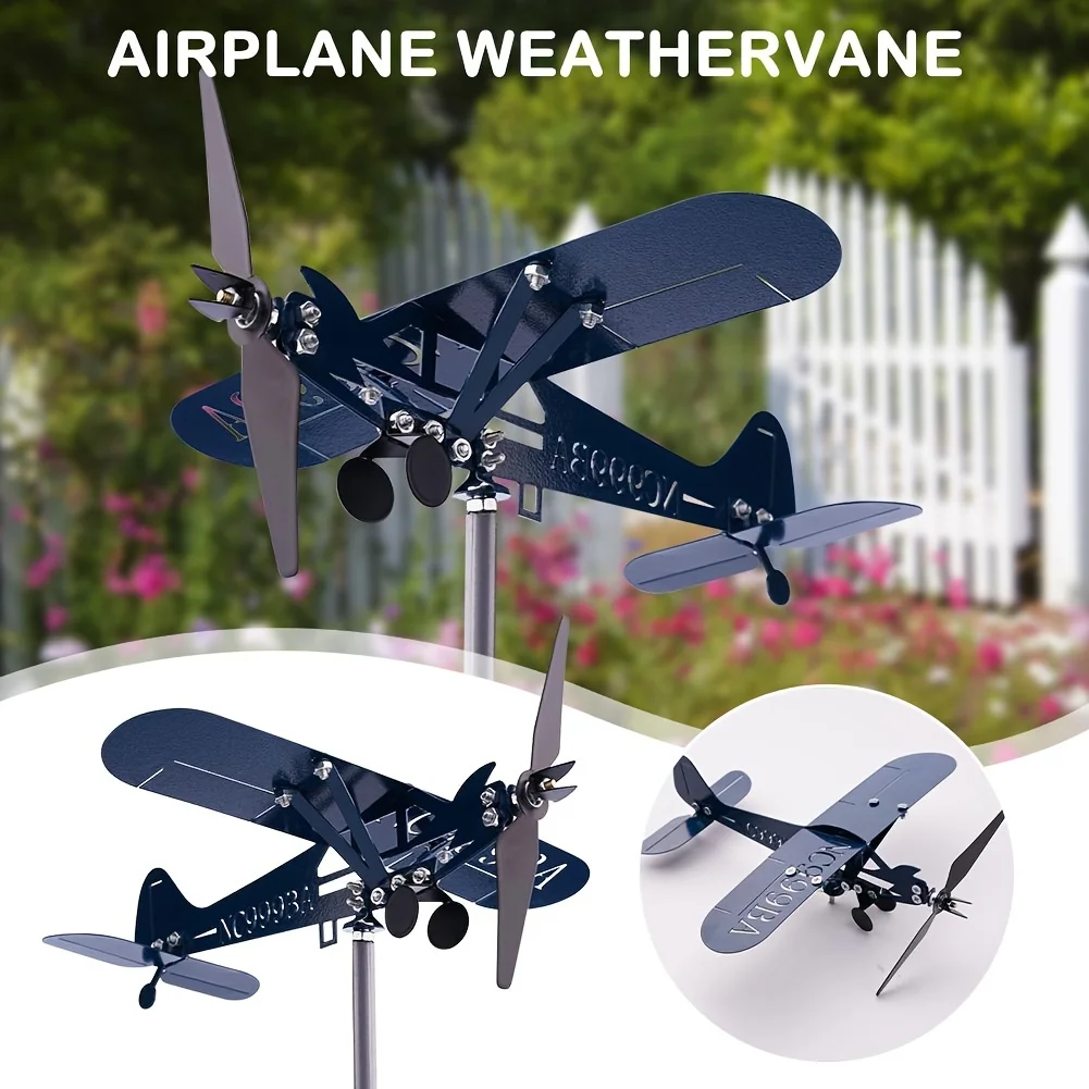 Metal Airplane Weathervane 3D Piper J3 Cub Wind Spinner Windmill Garden Decor Home Outdoor Roof Plane Indicator P1C8