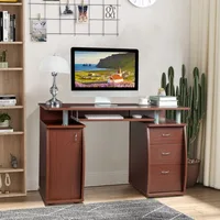 Computer Desks,115* 55*74cm 15mm MDF Portable 1pc Door with 3pcs Drawers Computer Desk (A Box) Coffee Color 1