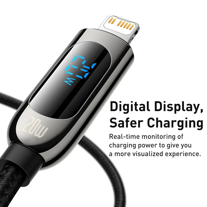 Baseus Digital Display 20W PD USB C Cable for iPhone 14 13 12 Pro Max XR Fast Charging Cable Mobile Phone Data Cord