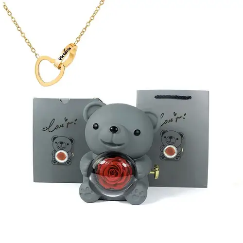 Eternal Rose Teddy Bear Jewelry Box with Custom Name Necklace Valentine Wedding Special Present for Girlfriend Anniversary gift - Image 12