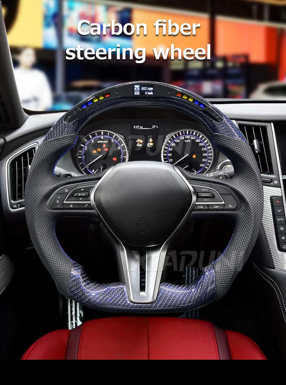 For Infiniti Q50 Q60 LED Steering Wheel 2015-2022 Carbon Fiber Perforated Leather Customized Sport Wheel - - Racext 17
