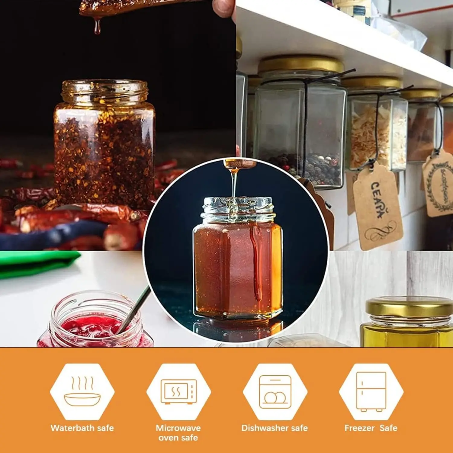 20 pack 1.5oz Mini Glass Honey jars Small Hexagon Honey Jars with Dipper Empty Glass Jars for Baby Shower Wedding Favors Party F glass honey jars