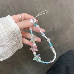 Korean Cute Bling Star Phone Charm: Sweet Jewelry Strap with Pearl Beaded Lanyard Bracelet (Bling Star)