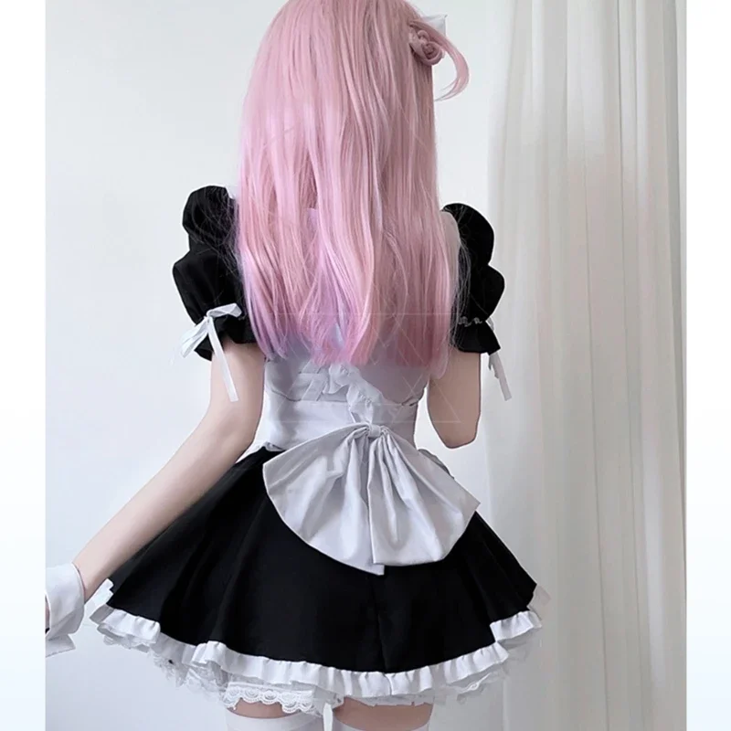 Lolita Cosplay Costumes 7Pcs/Set French Maid Costume Accessories Gothic Black White Dress Skirt Lace Bowknot Apron Hairband Costume for Women lolita cosplay costumes