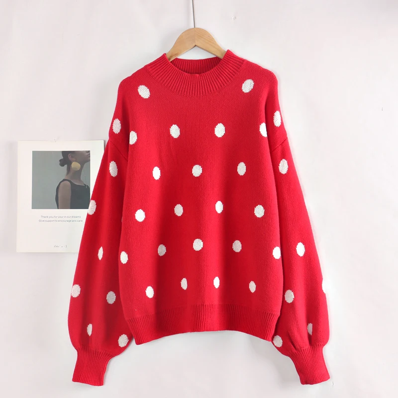 

Жаккардовые дизайнерские женские свитера в горошек, Элегантные зимние женские джемперы, вязаные женские пуловеры, свитер, Рождественская одежда, пальто