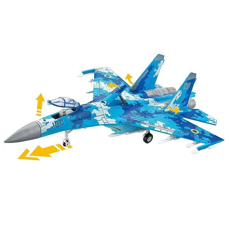 1:72 크리에이티브 밀리터리 장난감 수코이 Su-27 플랭커 항공기 우크라이나 공군 전투기 모델 무기 조립 블록 장난감