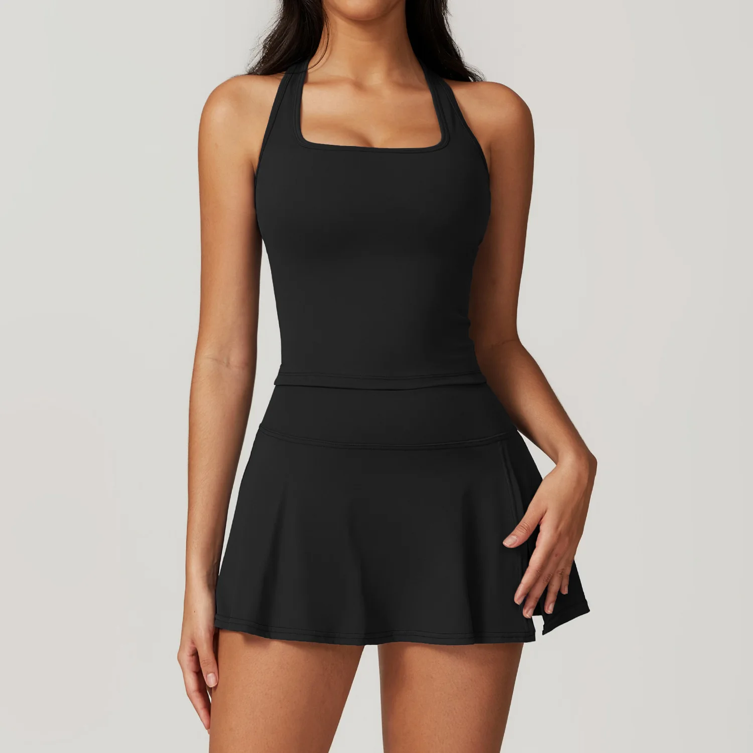 Yoga Sets Women Gym Clothes 2 piece Seamless Sports culottes Fitness Workout Sportswear Tennis Skirt Leggings Tank Shorts Suit