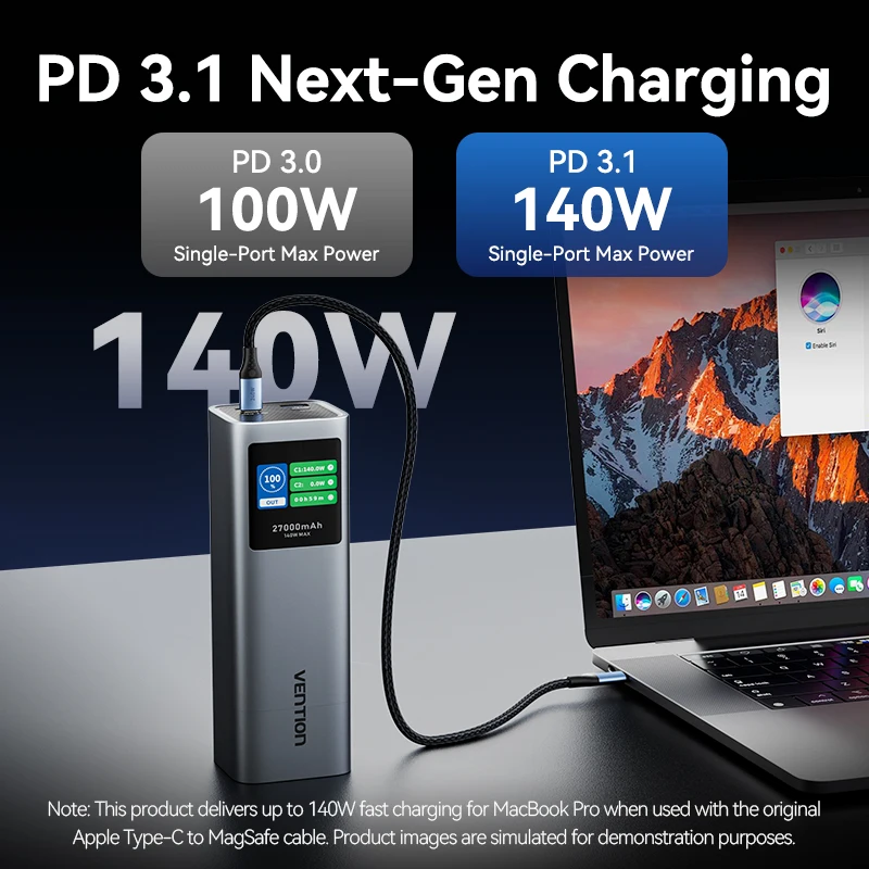 Vention Power Bank 27000mAh New 140W PD Fast Charger Portable Power Bank for Laptop Spare Battery for MacBook Pro Xiaomi Samsung 2