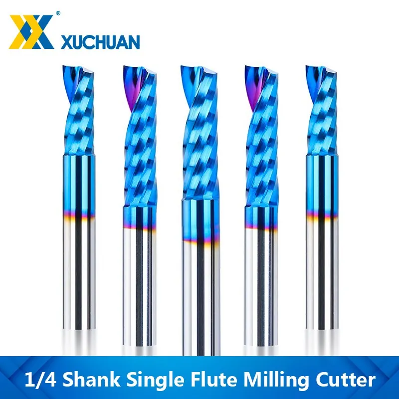 

Milling Cutter 1 Flute CNC Router Bits 6.35mm Shank Nano Blue Coated Carbide End Mill Up Cutter