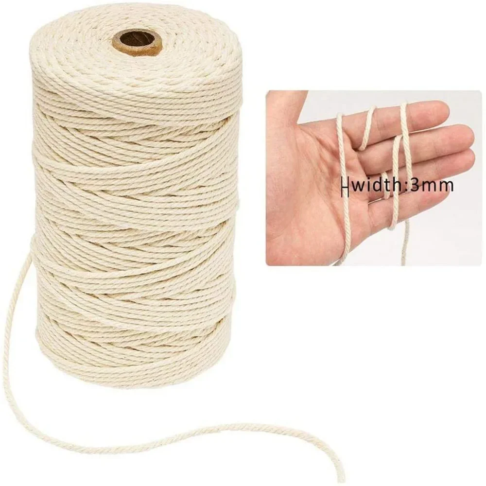 100M/Roll 3MM Macrame Cord Natural Cotton Macrame Rope Cotton Cord for DIYCrafts Wall Hanging Plant Hangers Wedding Decor