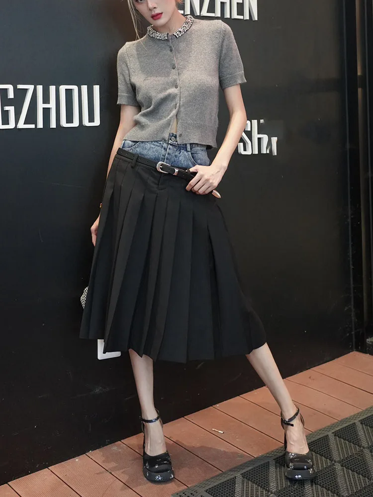 

y2k spring and fall heavy duty studded diamond short sleeve cashmere knitwears2023 fashionable and versatile Women's sweater