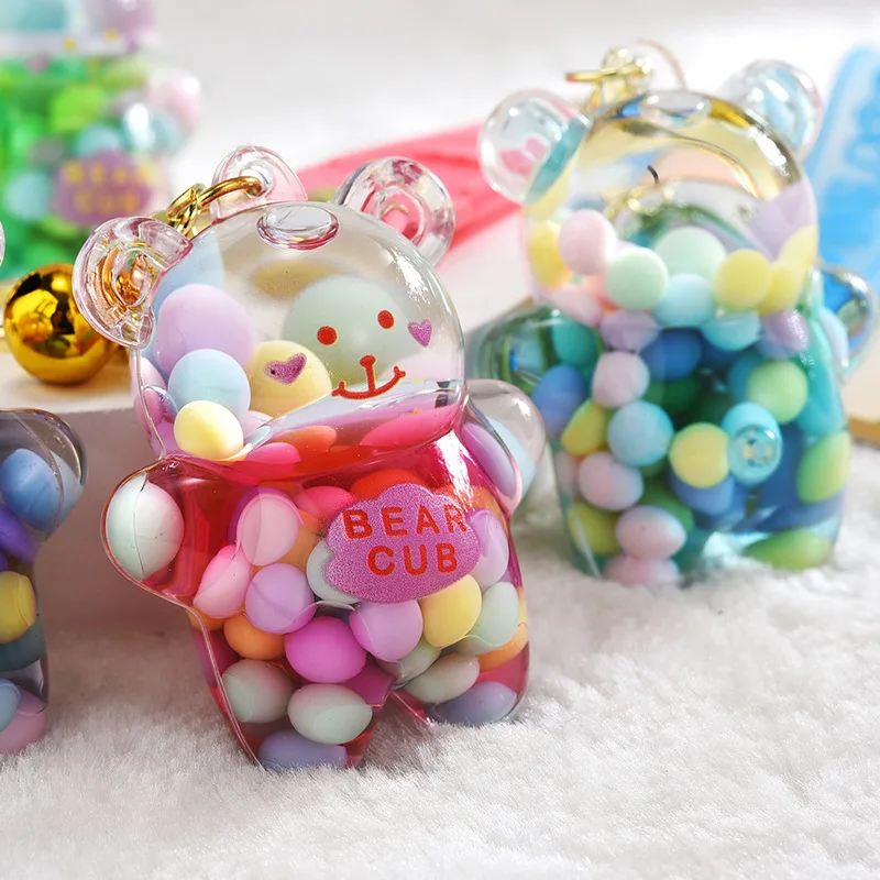 Porte-clés en forme d'ours à l'huile pour fille, joli pendentif de sac, liquide flottant, pour voiture, Couple, cadeau de charme