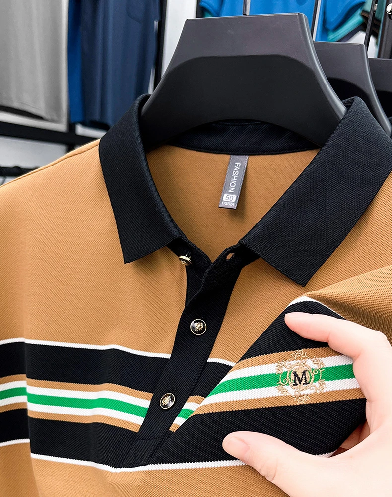Light luxury letter embroidery polo shirt fashion brand men short sleeve T-shirt new stripe comfort summer breathable casual top 17 Se39f371350cb46bd9a08db676bf49f65p