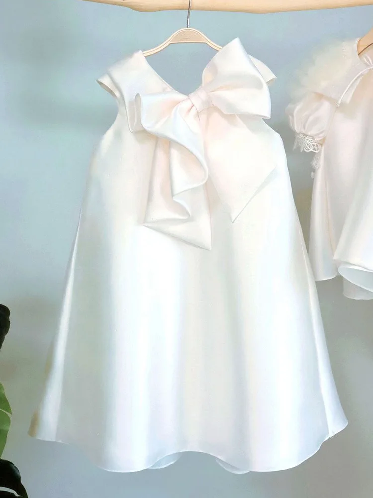 

Korean White Baby Girl Princess Satin Dress Sleeveless Child Fashion Big Bow Vestido Party Pageant Birthday Frocks Clothes1-10Y