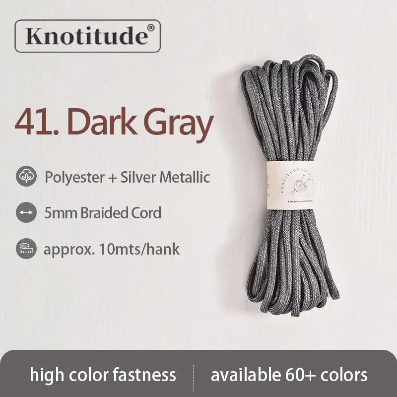 Silver Glossy Polyester Braid Rope with Shiny Lurex Metallic Finish - Ideal for DIY Jewelry Projects, 5mm x 10m