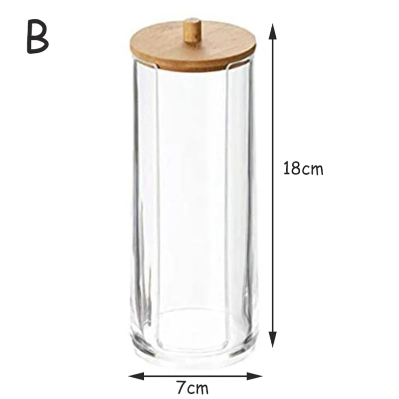 Acrylic Bathroom Jar & Makeup Organizer with Bamboo Lid: Cotton Pad & Swab Holder