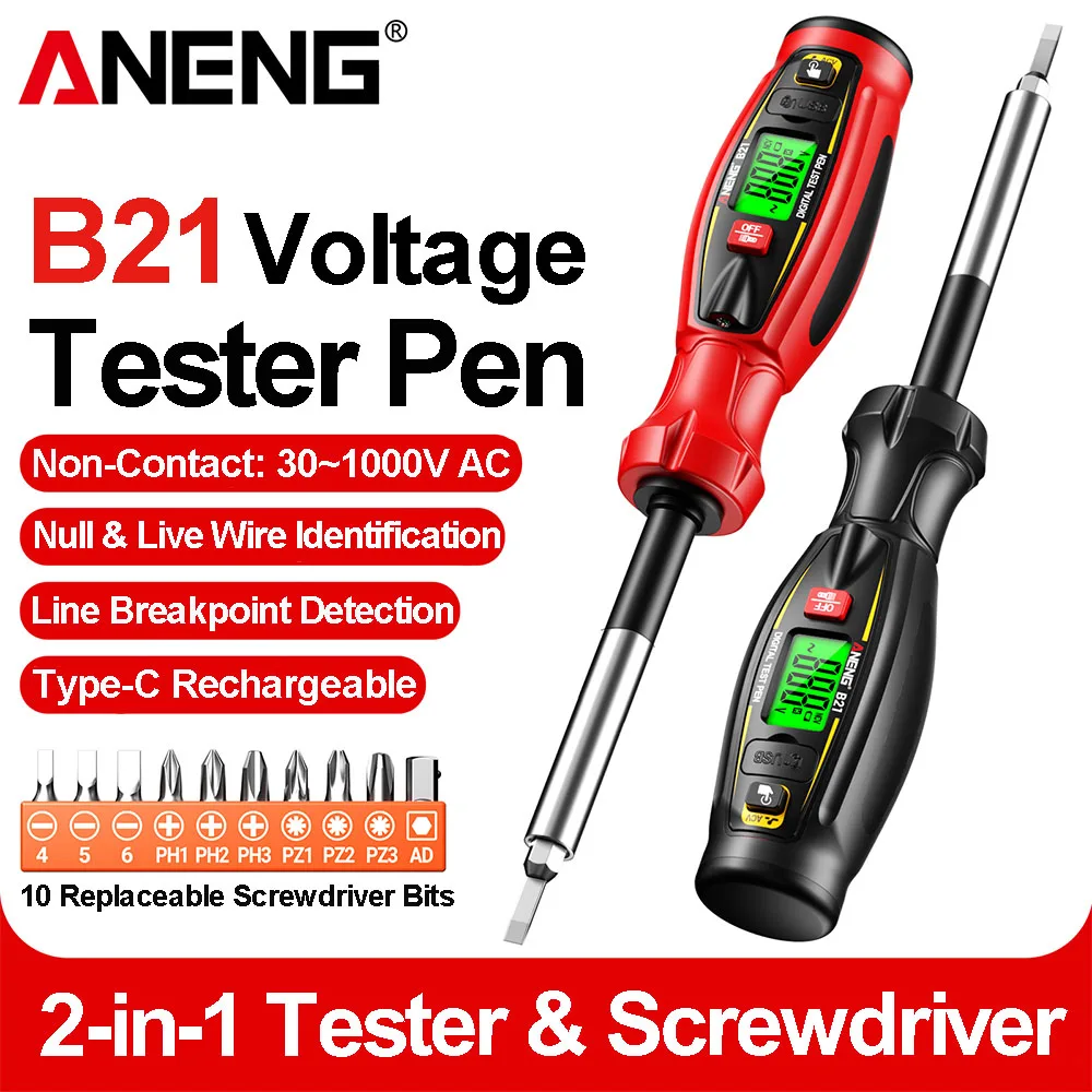 ANENG B21 비접촉식 전압 테스터 펜 AC 30V -1000V 충전식 전압 NCV 전선 감지기 브레이크포인트 탐지기 전기 기술자용 도구
