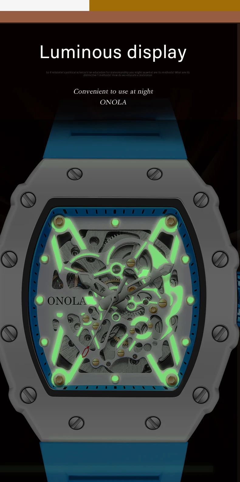 Orologio da uomo di marca di moda di alta qualità ONOLA Orologio da polso da uomo meccanico completamente automatico con nastro in silicio_voghion.com