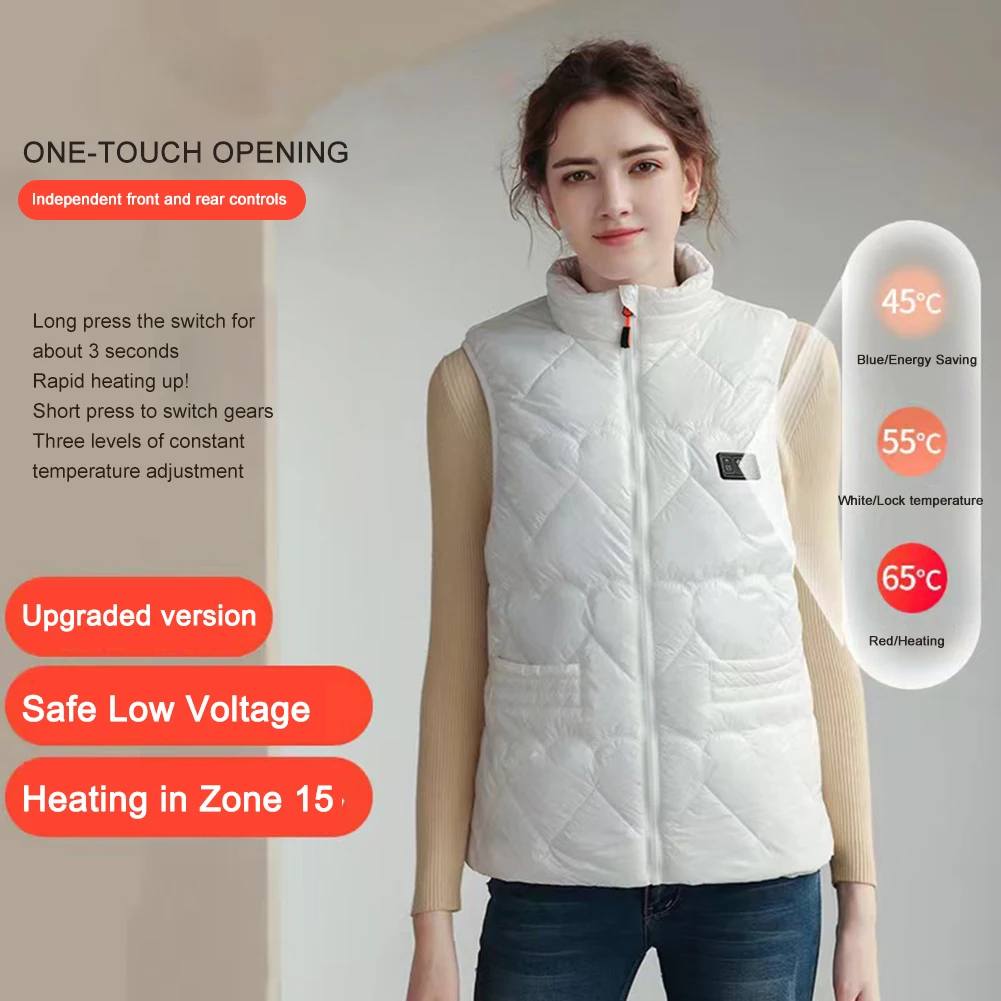 

Unisex Electric Heated Vest USB Charging 15 Areas Heated Heated Waistcoats 3 Temperature Mode Warm Heated Vest Cotton for Winter