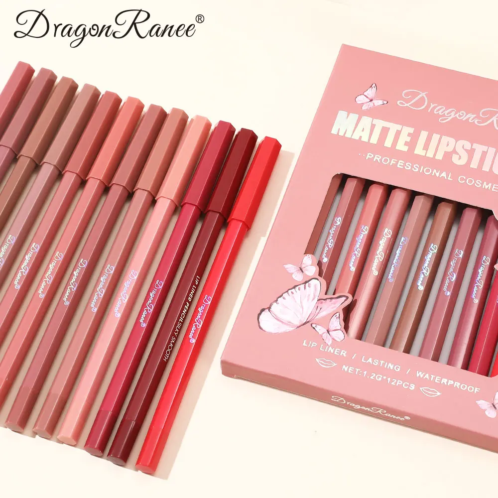 Lip Liner Set Velvet Matte Waterproof and Sweat-Proof Non-Fading Lipstick Autumn and Winter Whitening Complexion Long-Lasting Lip Liner 12-Piece