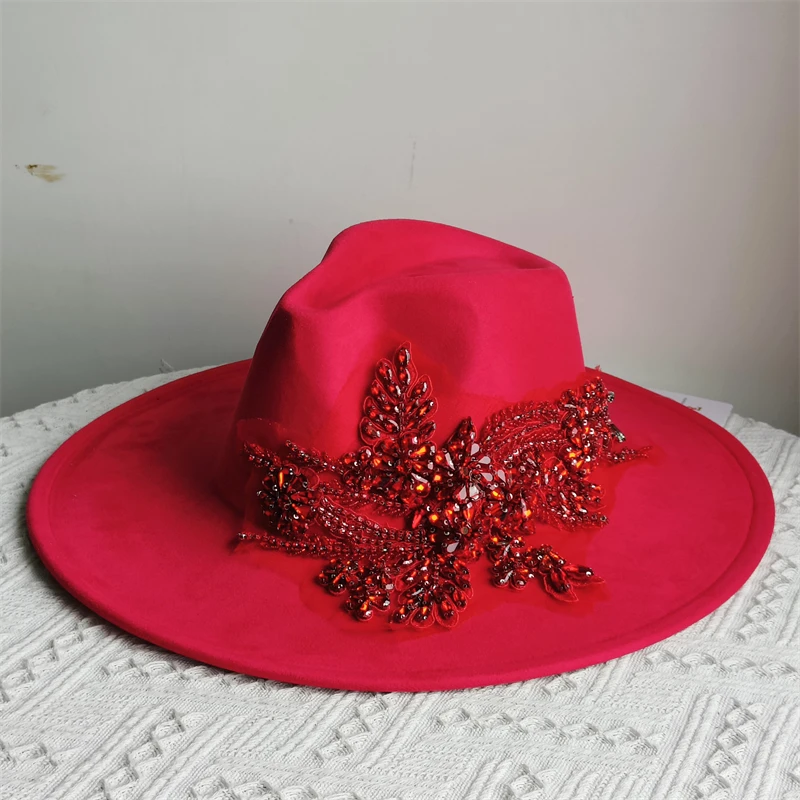 Veganer Wildleder-Diamant-Blumen-Fedora-Hut, Retro-Hut, Hut mit breiter Krempe, Herren-Wildleder-Hut, Zylinder, weicher Hut, Großhandel, sombrero hombre soi – Detail 6