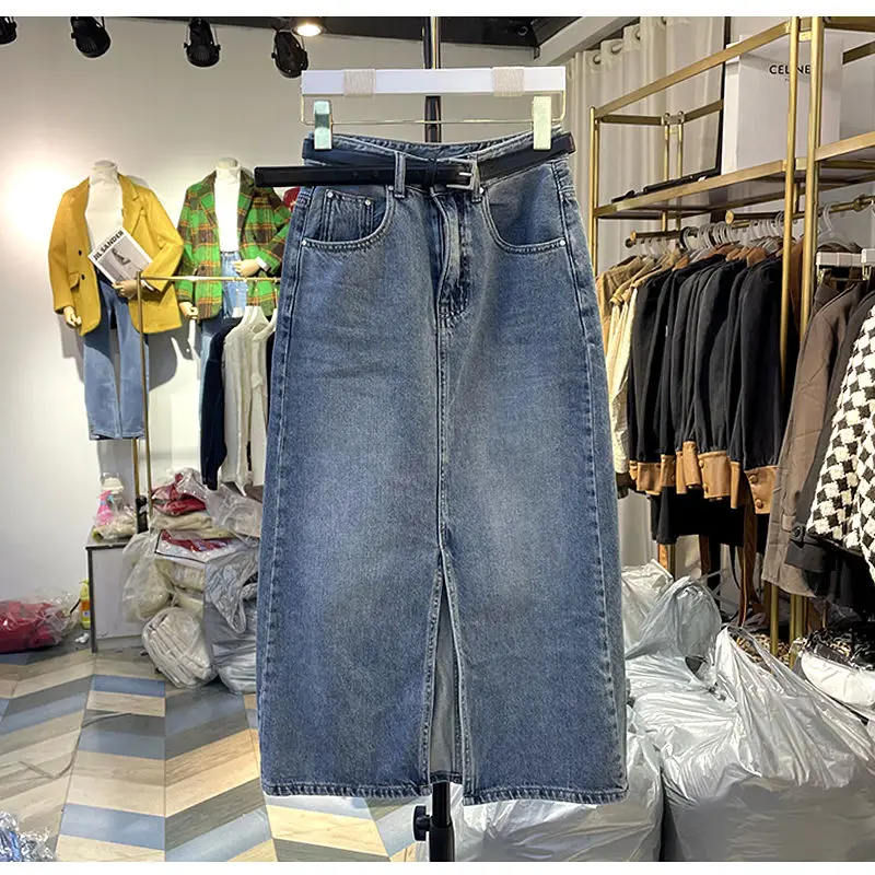 2023 Spring Summer Women's New Denim Wrap Skirts Female High Wasit Slim