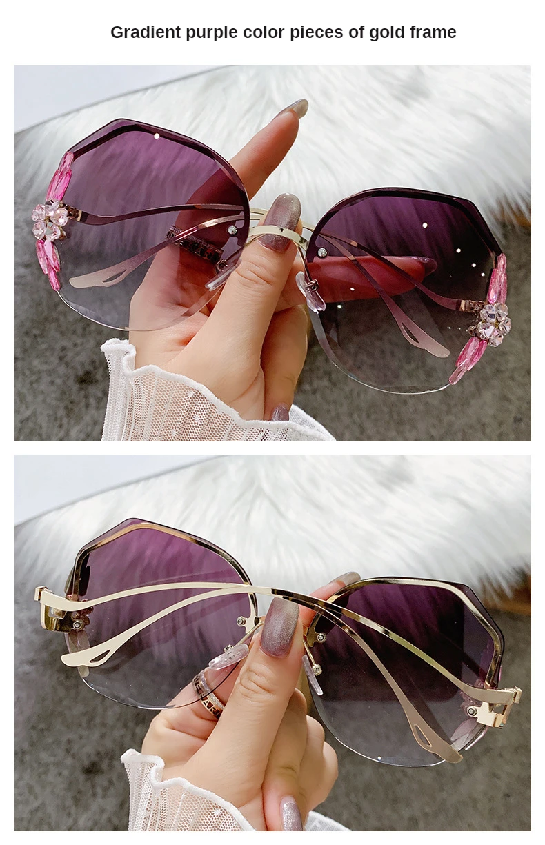 Fashion Glasses Diamond Sunglasses Women 2022 Brand Rimless Shades For Women Luxury Vintage Vasos Decorativos Zonnebril Dames large sunglasses