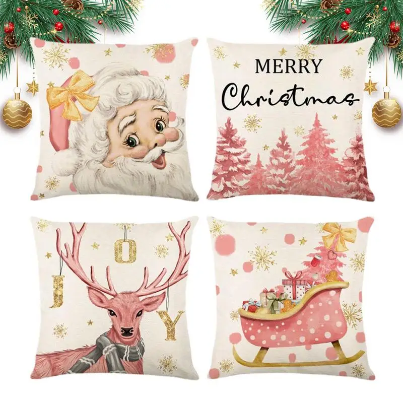 

4PCS Christmas Pillowcase Cartoon Santa Claus Snowman Xmas Tree Cushion Cover Merry Christma Home Decorative Car Bed Pillow Case