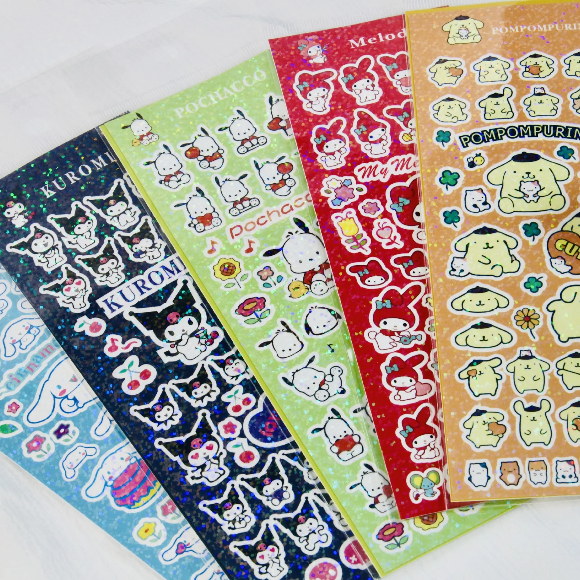 Sanrio Sticker for Kids Toy Hello Kitty My Melody Cinnamoroll Cartoon Shiny Scrapbooking Kuromi Card Decorative Pochacco Decals ins expression decorative sticker round smiling face colorful morandi diy labels paster card notebook seal sticker stationery