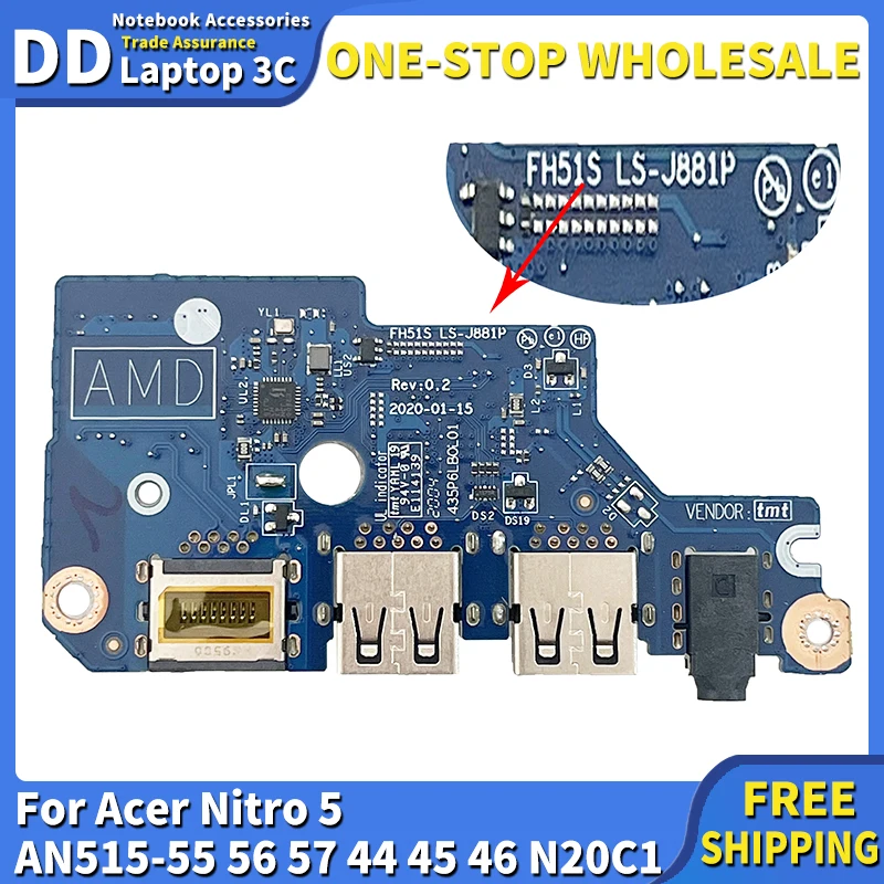 

Original New USB for Acer Nitro 5 AN515-55 56 57 AN515-44 45 46 N20C1 LS-J891P Laptop USB Board Repair Accessory 100% Tested