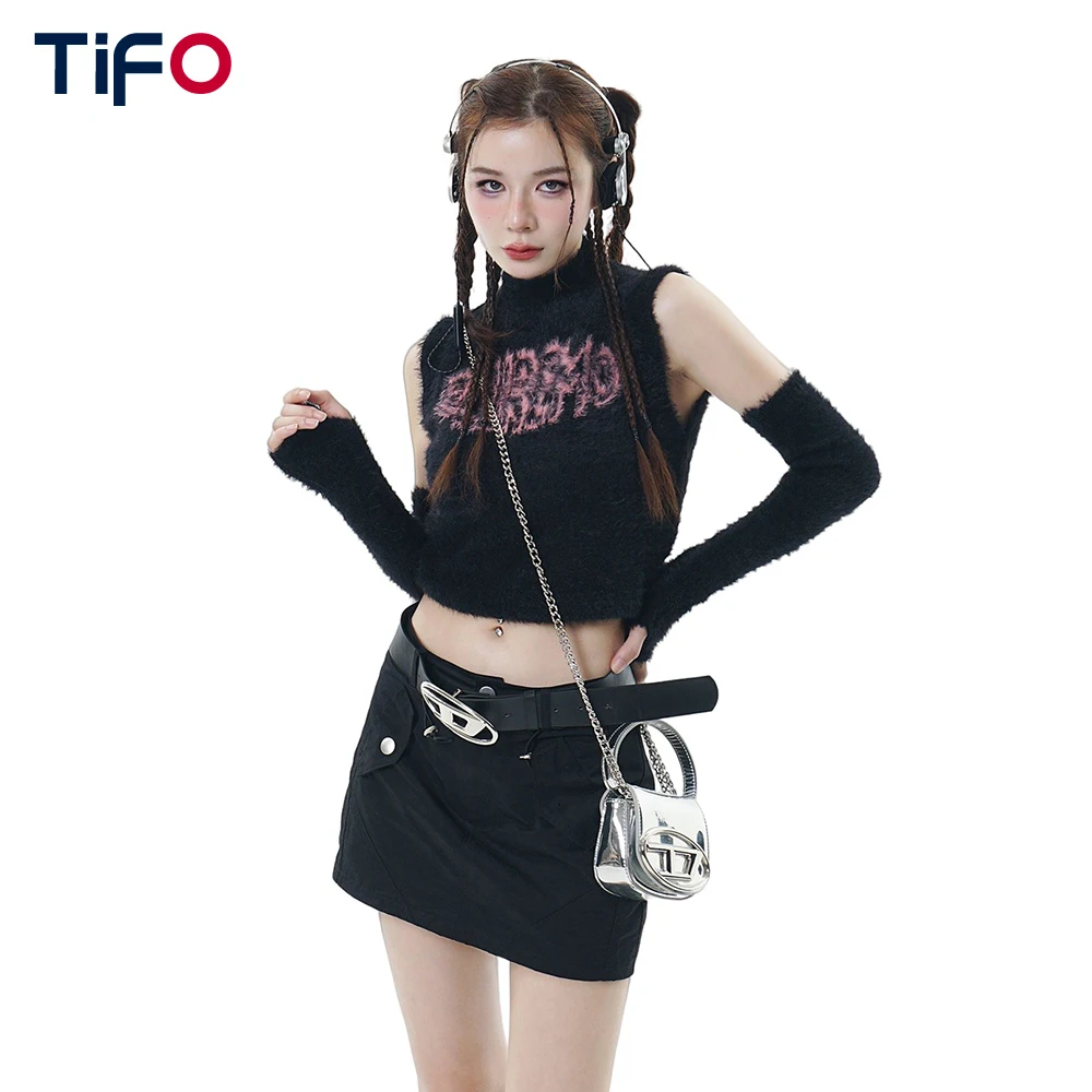 

Letter Jacquard Turtleneck Sweater Women Autumn Winter Slim Crop Hot Girl Knitted Pullover