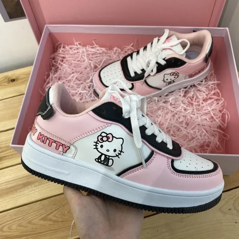 

Sanrio Hello Kitty Shoes Cute Pink Sneakers Female Harajuku Spring/autumn Girls Soft Girl Skateboard Casual Vulcanized Shoes