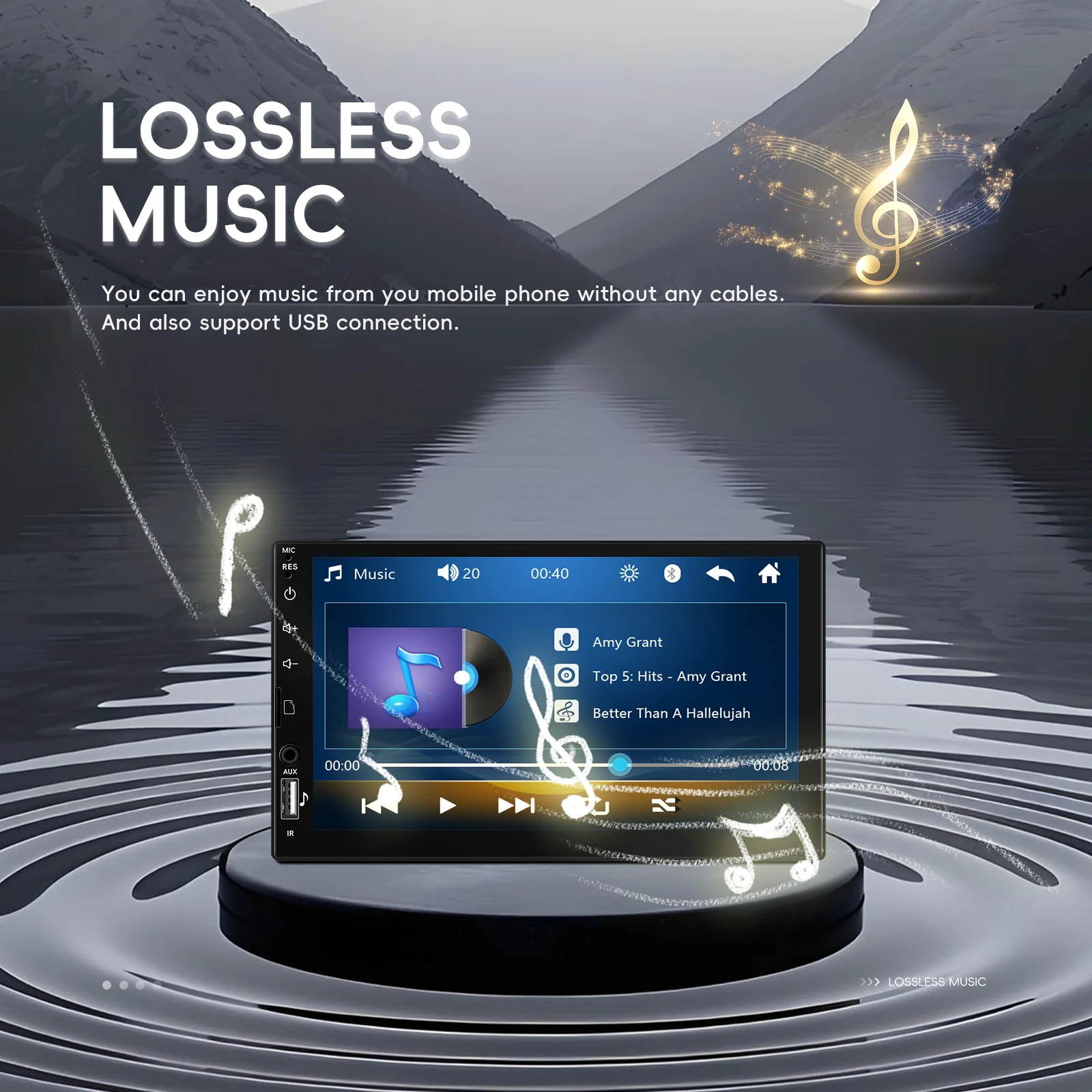 Reproductor MP5 Podofo de 7'' con Pantalla LCD 1Din, Reproductor Multimedia con Mirror Link, EQ, FM, BT, USB, Luces LED, Control del Volante, Estéreo para Auto 4