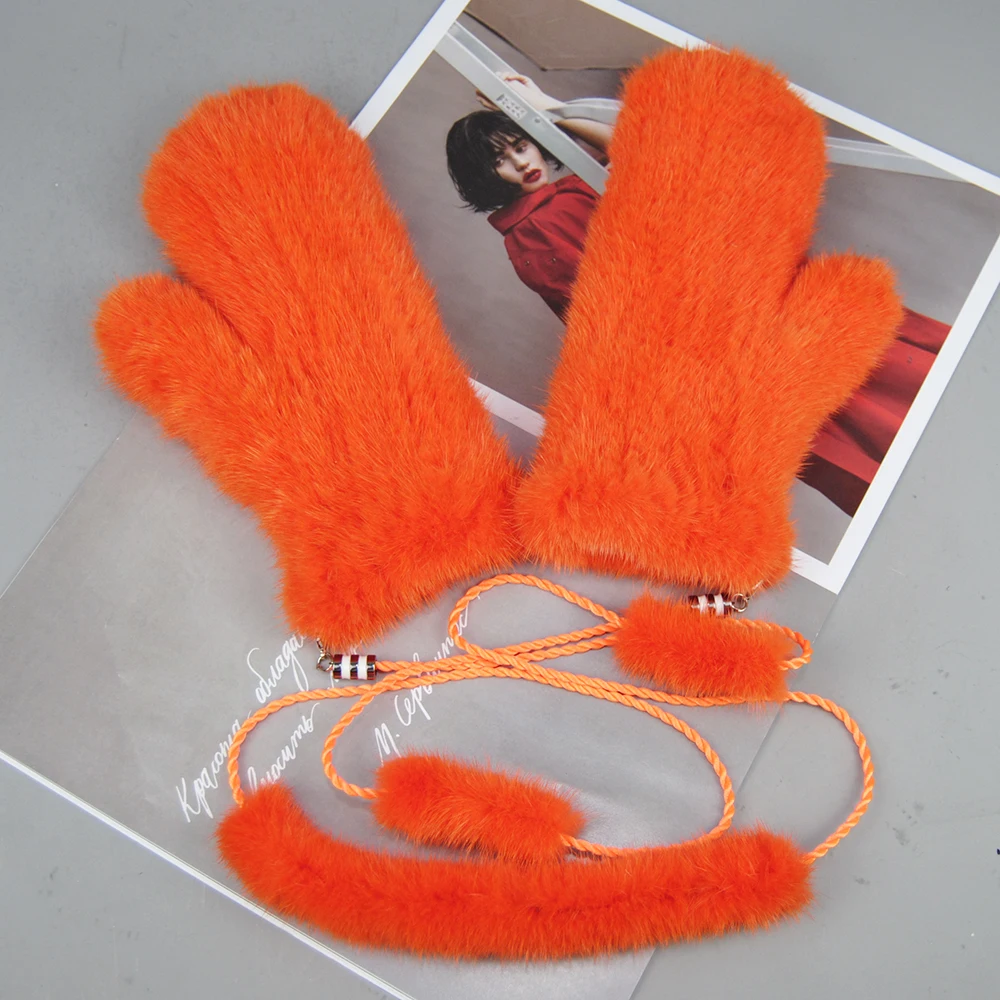 Winter Gloves New Women 100% Real Genuine Knitted Mink Fur Mittens Winter Warm Lady Real Mink Fur Fashion Lady Gloves Handmade Knit Mitten