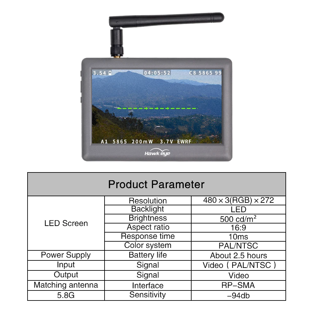 Hawkeye Little Pilot 5.8G FPV Monitor - 480×272 4.3inch Screen 48 Channels FPV Display Screen Receiver Integrate for RC Drone 9