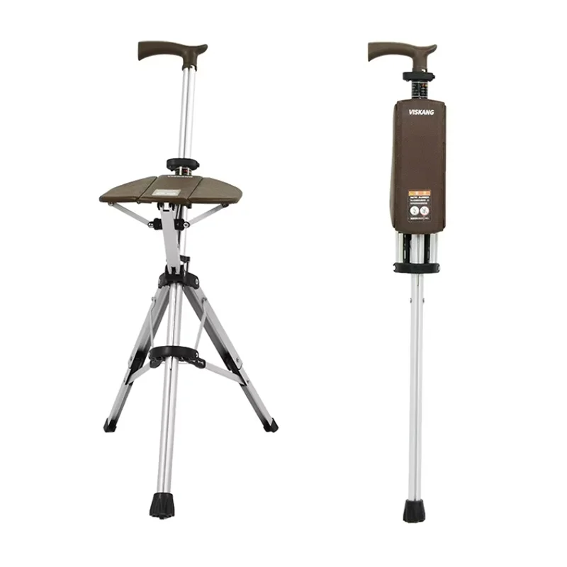 Walking Cane Aluminum Alloy Foldable With Seat Adjustable