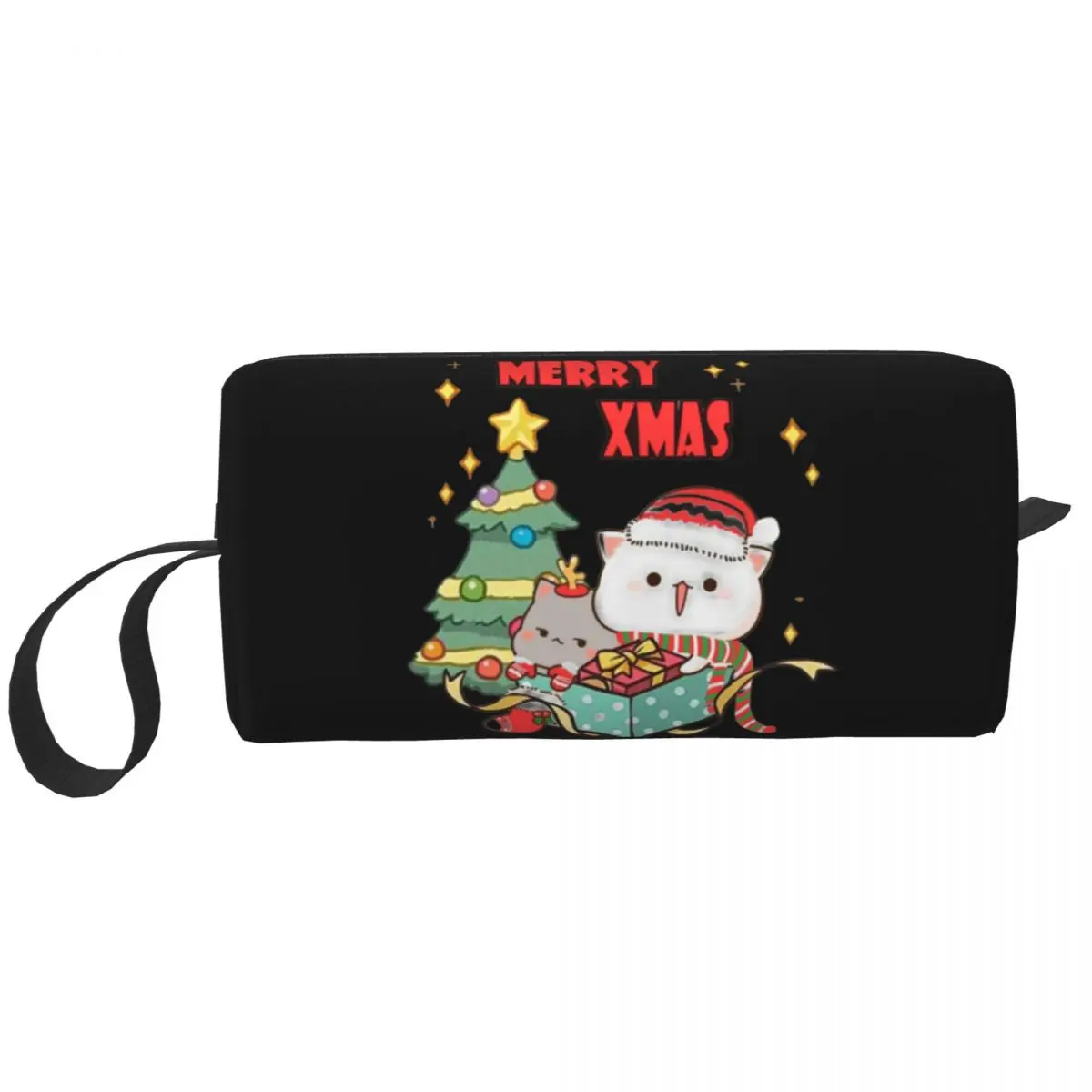 

Милый Mochi персиковый Кот с надписью Merry Christmas косметичка для женщин большая емкость Косметика искусственная Красота Сумки Dopp набор коробка