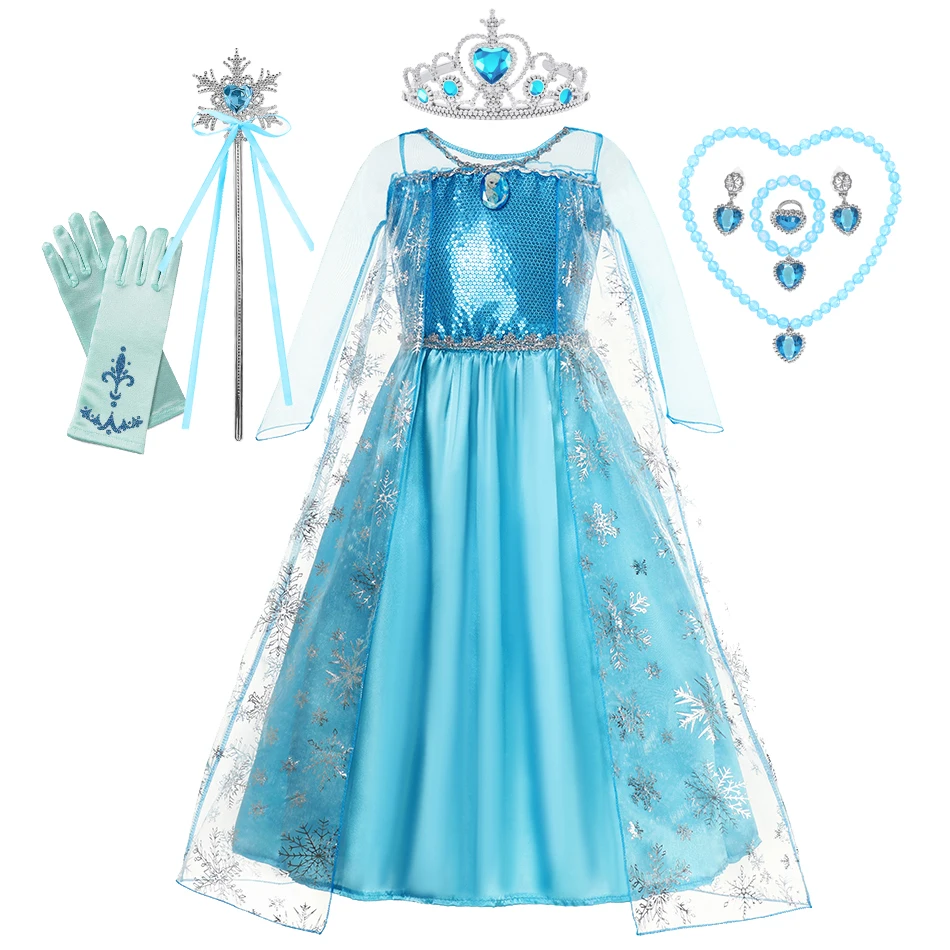 Disney Frozen Girls Snow Queen Dress Kids Costumes For Carnival Party Prom Gown Robe Cosplay Children Clothing Princess Dresses