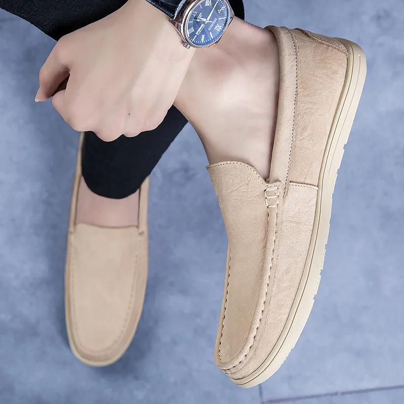 

High Quality Genuine Leather Men Casual Shoes Soft Moccasins Men's Flats Fashion Brand Men's Off-white Cowhide and Bean Shoes