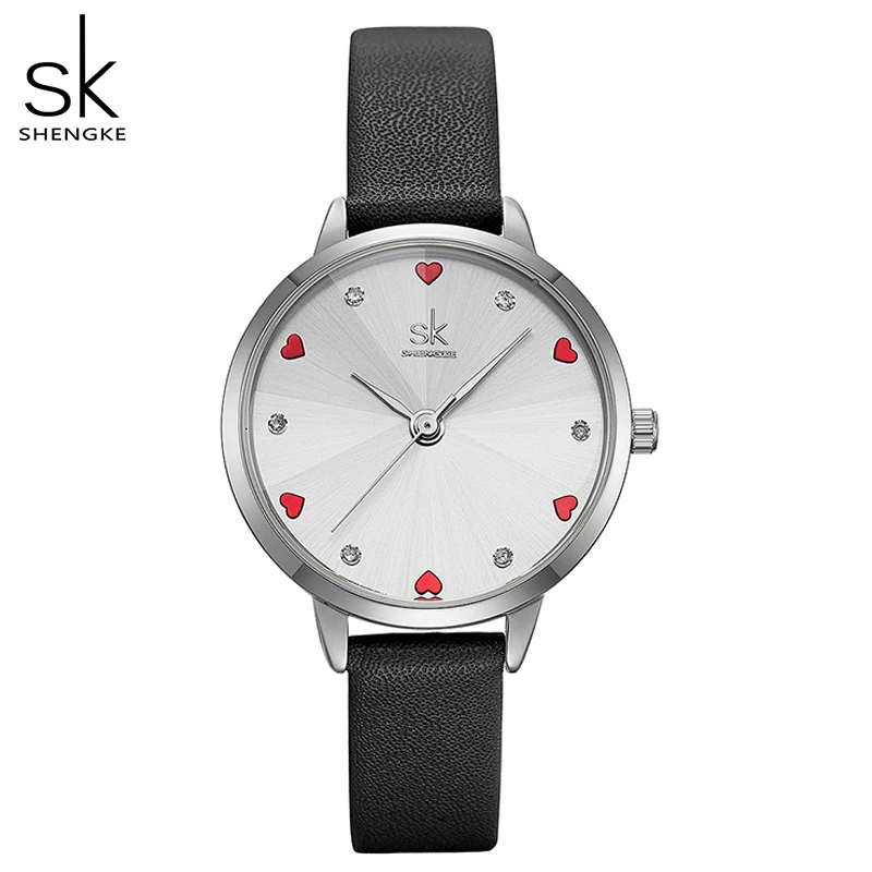 

Shengke Casual Watch Women Black Leather Strap Watch For Women Fashion Heart Ultra Dial Women Watch Quartz Relogio Feminino