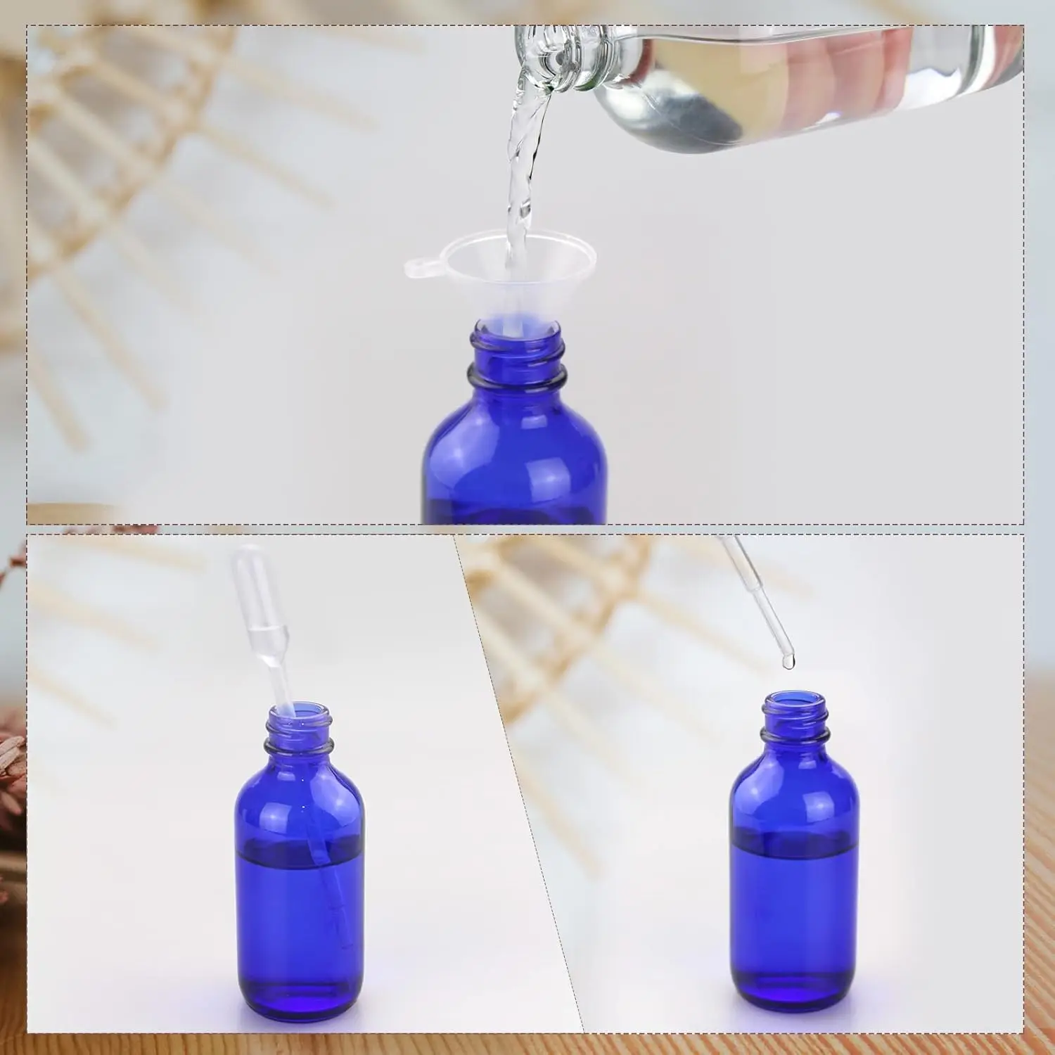 12PCS 5ml-100ml Blue Glass Perfume Bottle Sprayer Fog Bottle Travel Refill Essential Oil Container