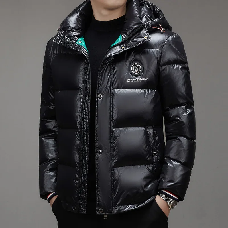 

Trendy Winter Thickened Down Jacket Men's Black and White Waterproof Business Casual Hood